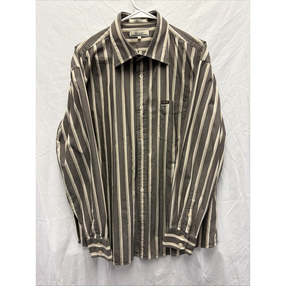 Faconnable‎ Shirt Mens Extra Large Brown White Striped Long Sleeve Button Down